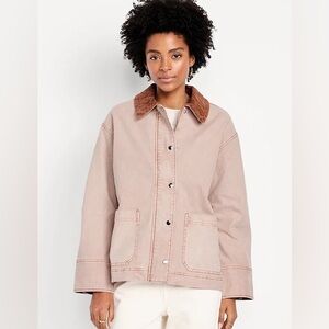 Old Navy Women's Utility Jacket in Tan with Brown Collar